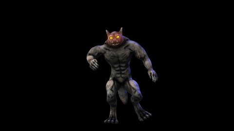 Seamless animation of a werewolf dancing swing isolated with alpha channel. Funny cartoon character for Halloween background.