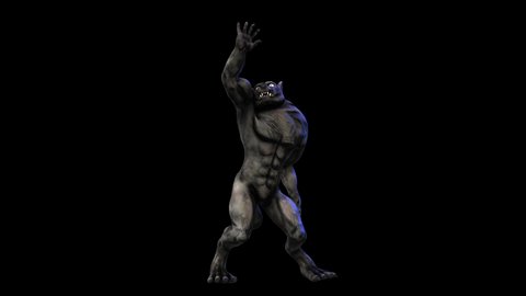 Seamless animation of a werewolf dancing thriller isolated with alpha channel. Funny cartoon character for Halloween background.