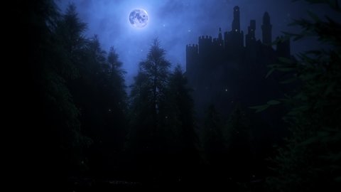 Castle by Night - View from the Forest - Loop Landscape Background