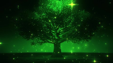 Green Magic Tree by Night VJ Loop Motion Background
