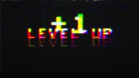 Glitch pixel video game screen animation with pixel text Level Up Plus one. VHS vignetted capture effect, Tv screen noise glitch and transition effect for video editing - Powered by Shutterstock - Get 15% off with code: PIKWIZARD15