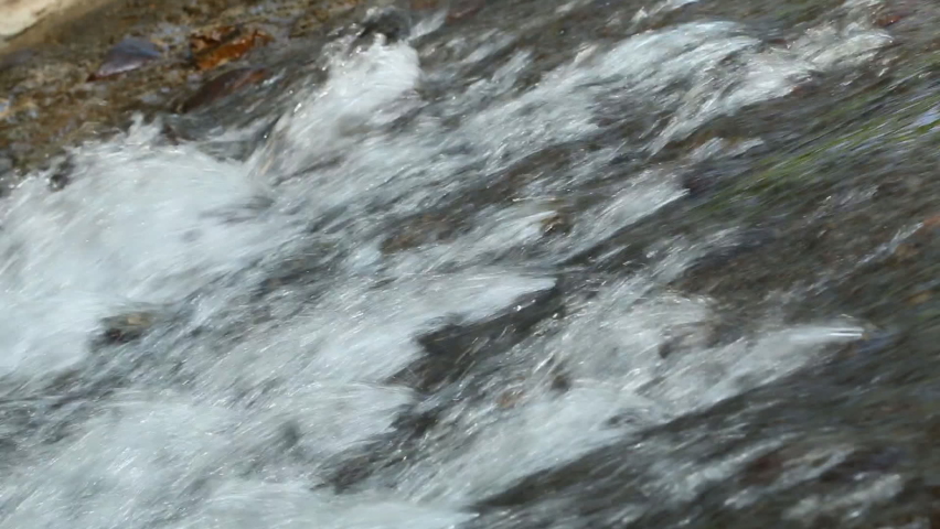 Close up of river flow through slop of waterfall in mountains