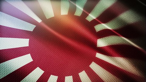 Rising Sun Flag Japanese waving 3D animation. Japan flag waving in the wind. National flag of Naval Ensign Of Japan. flag seamless loop animation. 4K