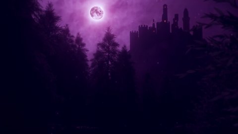 Purple Castle by Night - View from the Forest - Loop Landscape Background