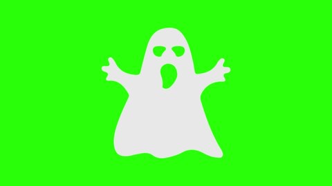 Halloween Ghost Animation. Animated white ghost moving in the center of a green background. Happy Halloween animation. 