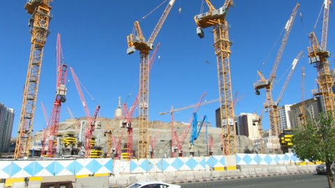 Giant construction crane at construction site, Mecca, Saudi Arabia, 19 December 2019  