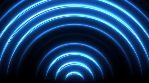 Neon background with blue bright rays of light. Abstract technology motion template for futuristic concept. Shiny cyber waves. Seamless loop.
