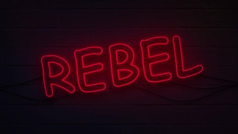 realistic neon written rebel for decoration and covering on the wall background.