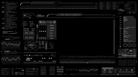 HUD technological futuristic intro.SciFi data User Interface.Digital infographic elements.2D Graphic.Change lorem ipsum text for your own text using mask tool.CG.Black background for Luma Alpha Matte.
