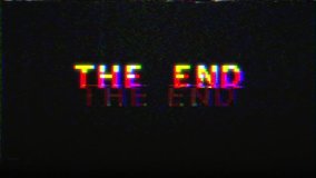 Glitch pixel THE END text animation VHS style, noise static television VFX, old video gaming console style. TV screen noise glitch and transition effect for video editing. - Powered by Shutterstock - Get 15% off with code: PIKWIZARD15