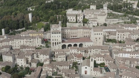 aerial view of the medieval town of gubbio umbria italy unedited video color dlog-m