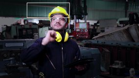 Factory worker use future holographic screen device to control manufacturing machine in factory . Concept of futuristic automation technology , virtual augmented reality and smart visualization . - Powered by Shutterstock - Get 15% off with code: PIKWIZARD15