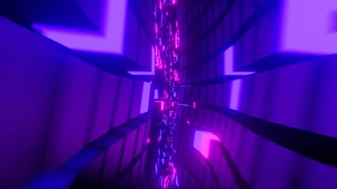 Abstract Dynamic Flowing at Vertical Wave Moving Dimension with Purple and Blue light. Crossing the Space with Looping Artistic Environment	