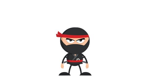 Angry Ninja Warrior Character With Two Katana. 4K Animation Video Motion Graphics With White Background