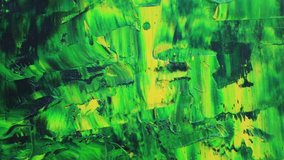 Abstract artwork oil on paper in green and yellow colors