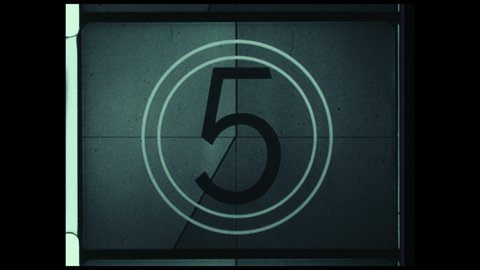Countdown Leader, Picture Start. 4K Overscan of 16mm Film Showing Frame Lines. Black & White Monochromatic Countdown from 8 to 2. Vintage Countdown Clock