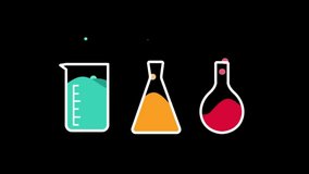 Research laboratory glassware equipment with colorful liquids. Bubbling substances in beaker, conical and florence flask. Can be used topics like research, science, education - Powered by Shutterstock - Get 15% off with code: PIKWIZARD15