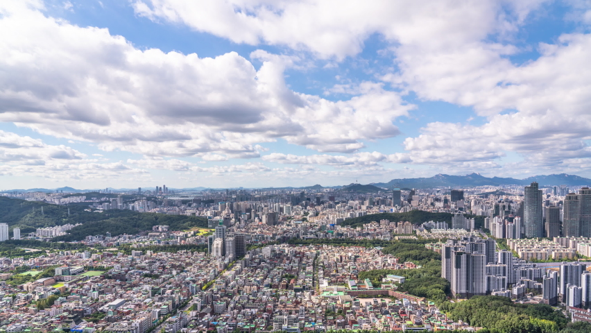 Zoom in Time lapse 4K Beautiful sky at Seoul City Skyline, South Korea. | Shutterstock HD Video #1059111167