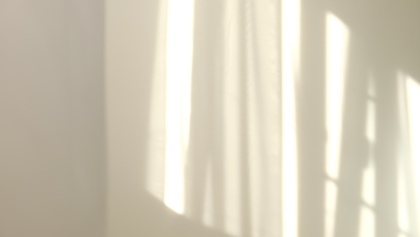 Morning sun lighting the room, shadow background overlays. Waving white tulle near the window. Royalty-Free Stock Footage #1059113165
