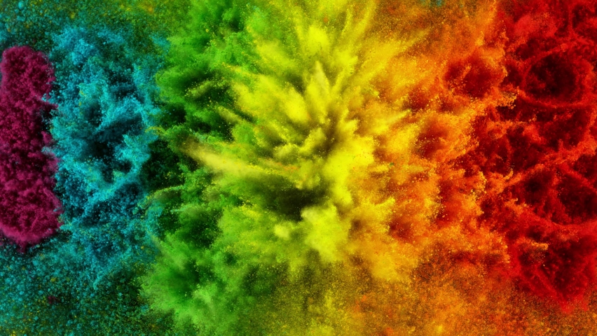 Super slow motion of coloured powder explosion. Filmed on high speed cinema camera, 1000fps.