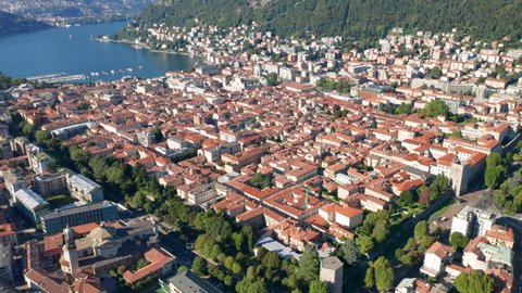 Aerial View of the small town of Como and Como Lake Como, northern Italy.