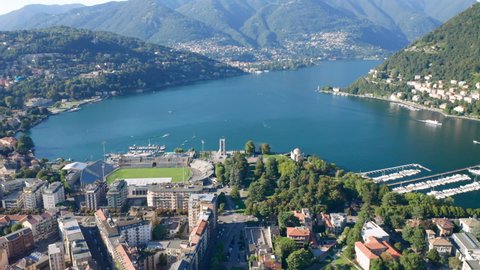 Aerial View of the small town of Como and Como Lake Como, northern Italy.