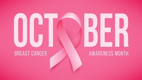 Realistic pink ribbon. Animation with symbol of world breast canser awareness month in october.