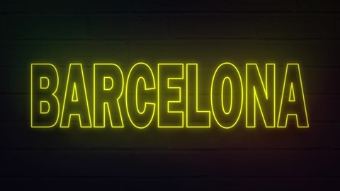 realistic neon written barcelona for decoration and covering on the wall background.