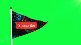 Painted Artistic Subscribe flag triangular shape realistic flag 3D rendering and 3d illustration Green Screen