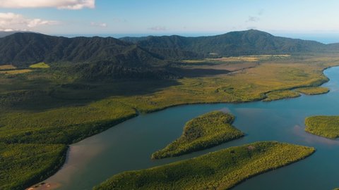 Amazing Daintree River landscape in Queensland, aerial view