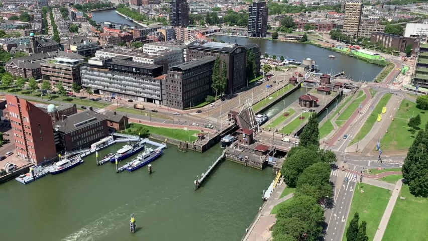 Bulk carrier ship is going through the New Meuse (the Nieuwe Maas) river locks. Rotterdam, the Netherlands.