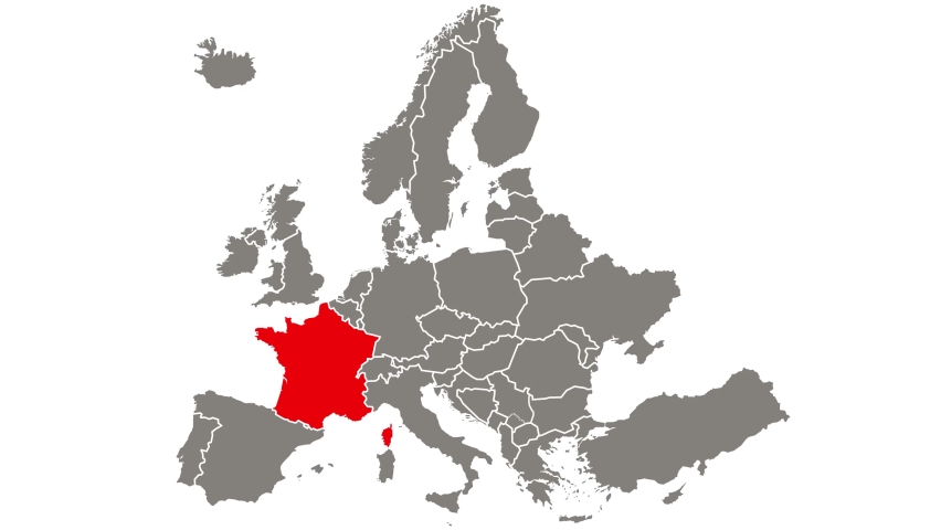 France country blinking red highlighted in map of Europe Royalty-Free Stock Footage #1059140081