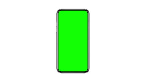 Mobile phone with blank green screen isolated on white background. 4K