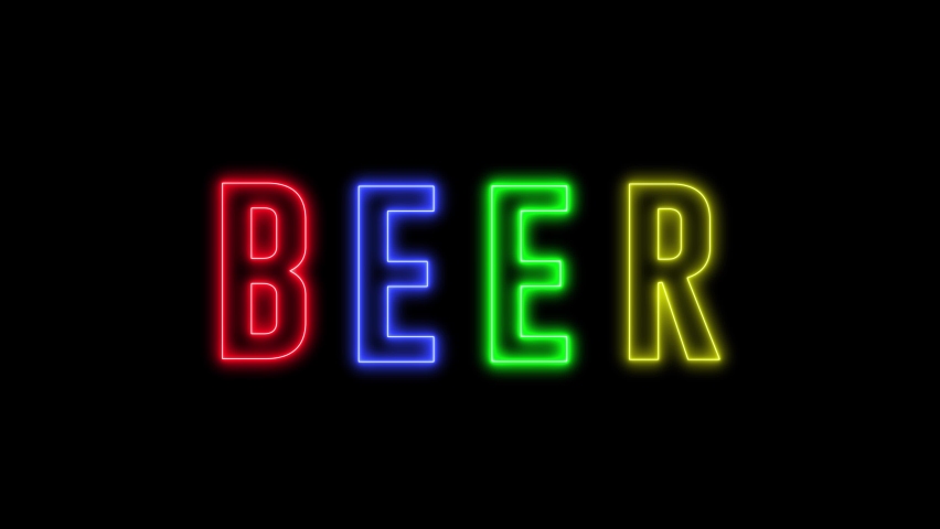 Neon light of a bottle beer and text of "BEER". Concept of drinking alchol, bar or club signboard. Retro design. 