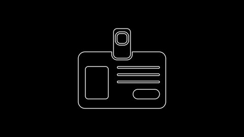White line Identification badge icon isolated on black background. It can be used for presentation, identity of the company, advertising. 4K Video motion graphic animation