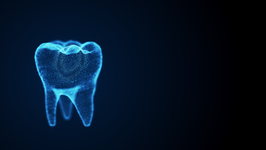 Isolated rotating tooth costructed with glowing points. Dental science animation. Digital tooth anatomy model. Oral health care concept. | Shutterstock HD Video #1059156545