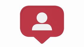 Social media icon in a red shape. New follower or subscriber concept. Loop animation