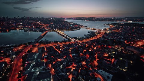 Aerial view of Suleymaniye Mosque in Istanbul at night