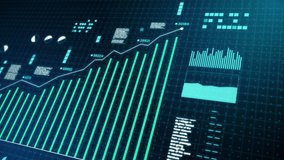 Growing business bar chart with digital technology elements blue and white. hi-tech style tech hud element and grid. Camera movement with depth of field. 4K high quality animation. - Powered by Shutterstock - Get 15% off with code: PIKWIZARD15