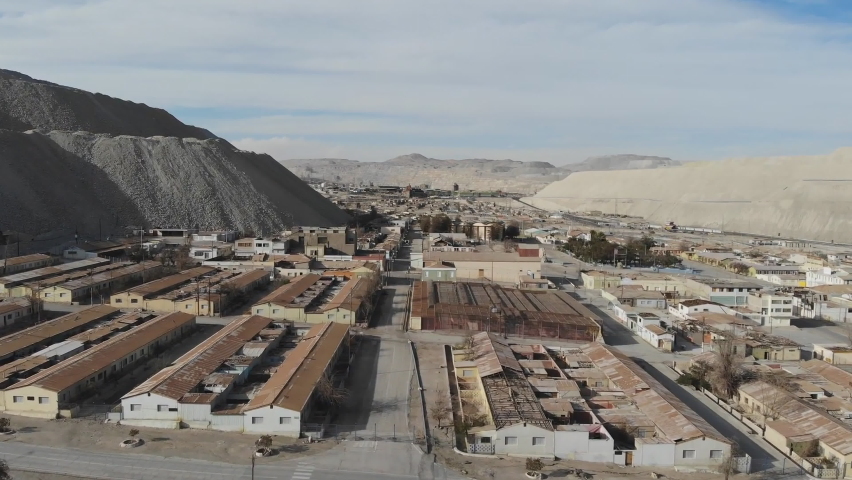 Aerial view of workers houses on Chuquicamata, the world