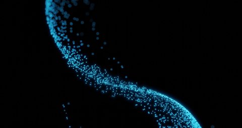 Blue Particle stream on black background 4k loop. Blue dots in force field. Blue dots in force field. Abstract big data technology simulation wave, 3d rendering