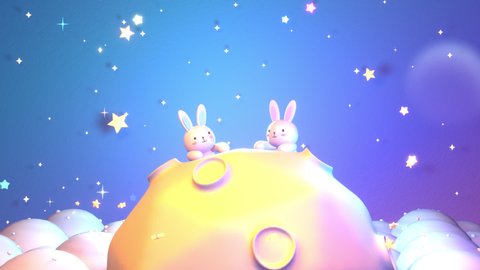 Cartoon little bunny on the moon animation. (Looped)