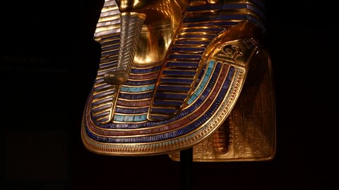 original reproduction of the king's mummy mask at the Tutankhamun exhibition in Madrid, Spain. September 17, 2020.