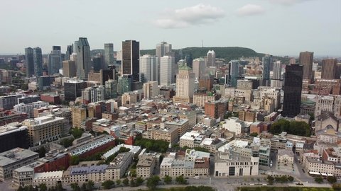 Aerial drone view of Montreal City building in Canada