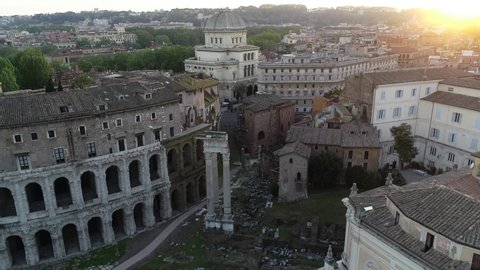 THE MARCELLO THEATER AND THE SYNAGOGUE OF ROME. SHOOTING WITH DRONE