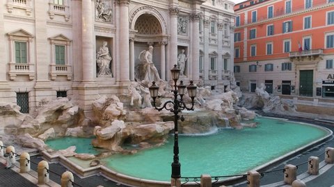 The Trevi Fountain taken with a drone, with a lateral approach