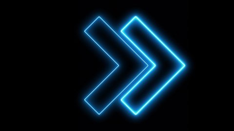 Video footage of glowing right neon Blue arrows. Looped Neon Lines abstract VJ background. Futuristic laser background. Seamless loop. Arrows flashing on and off in sequence. Matrix beam fashion show
