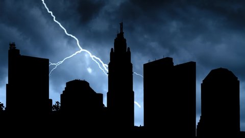 Columbus: Skyline of City with Thunderstorm and Lightning over the Skyscrapers, Ohio, USA