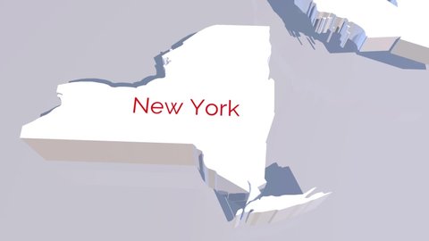 3d animated map showing the state of New York from the united state of america. 3d map of New York. 