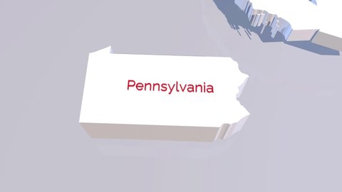 3d animated map showing the state of Pennsylvania from the united state of america. 3d map of Pennsylvania. 